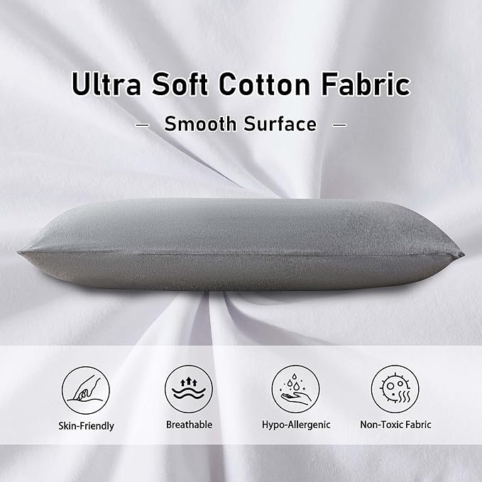 WhatsBedding Memory Foam Body Pillow with 100% Cotton Jersey Knitted Cover, Luxury Soft Large Long Pillow for Adults, Firm Full Body Pillow with Removable Zippered Pillow Case - Dark Grey