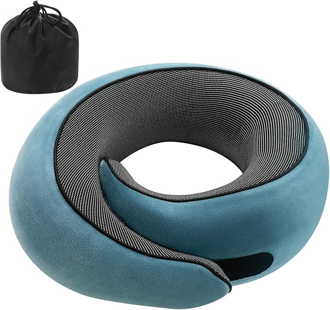 Travel Pillow, Neck Travel Pillow, Memory Foam Neck Travel Pillow, for Airplane Sleeping Neck Support,A Versatile and Exquisite Neck Pillow(Peacock Blue)