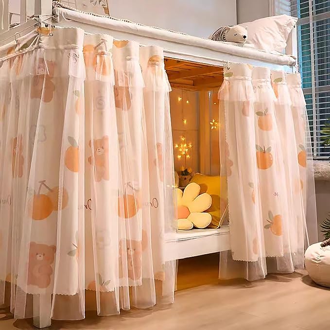 Hoce Bunk Bed Curtain Gauze Bunk Bed Curtains Drapes with Lace Privacy Dorm Bed Canopy for Bottom Twin, 2 Panels