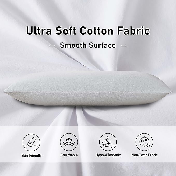 WhatsBedding Memory Foam Body Pillow with 100% Cotton Jersey Knitted Cover, Luxury Soft Large Long Pillow for Adults, Firm Full Body Pillow with Removable Zippered Pillow Case - Light Grey