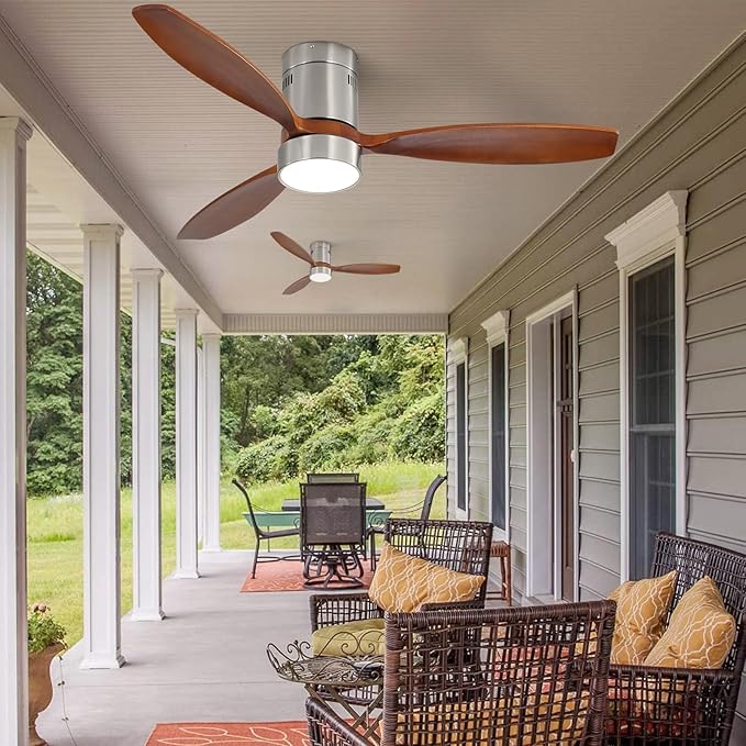 Sofucor 52 Inch Low Profile Ceiling Fan with Lights Remote Control Wood Blades Reversible DC Motor Modern Ceiling Fan for Kitchen, Bedroom, Basement, Dining, Living Room, Dark wood