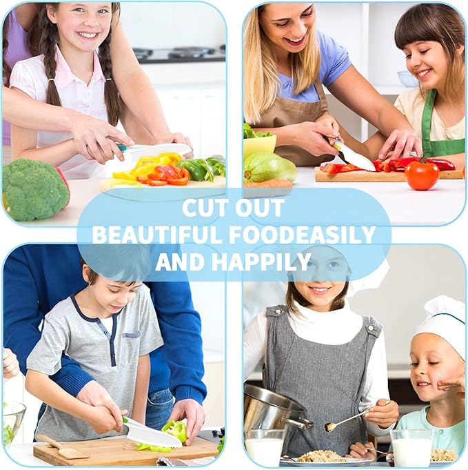 Childrens Knife Set, Kids Children Knives Safe Cooking Firm In 3 Sizes Colors Real Fit Beginners Nylon Fruit Sandwich Salads Vegetables Cakes Kid Friendly Sturdy Love Spoon 4Pack