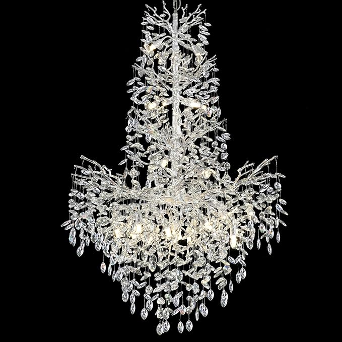 H61'' Silver Crystal High Ceilings Chandelier Staircase Chandeliers Modern Crystal Tree Branch Chandelier, D40'' Foyer Chandelier for High Ceiling Luxury Large Living Room Chandelier, 23-Lights