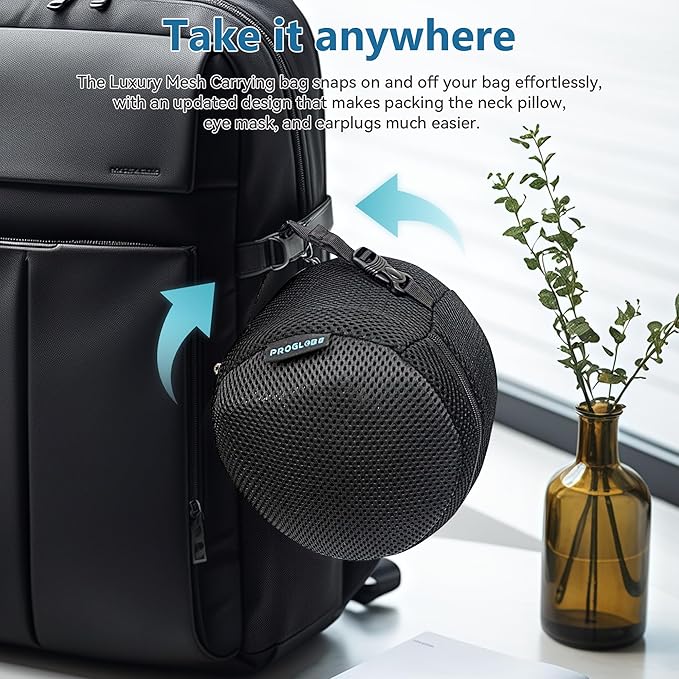 Travel Pillow 100% Pure Memory Foam Neck Pillow, Pillows for Sleeping, Car and Airplane Travel Essentials, Travel Kit with 3D Contoured Eye Masks, Earplugs and Luxury Mesh Bag (Dark Grey)