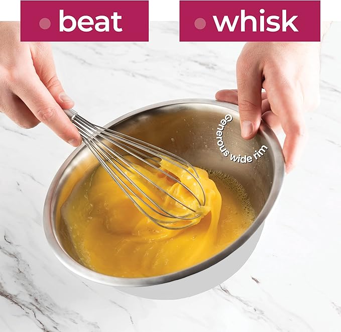 FineDine Stainless Steel Mixing Bowls (Set of 5) Stainless Steel Mixing Bowl Set - Easy To Clean, Nesting Bowls for Space Saving Storage, Great for Cooking, Baking, Prepping