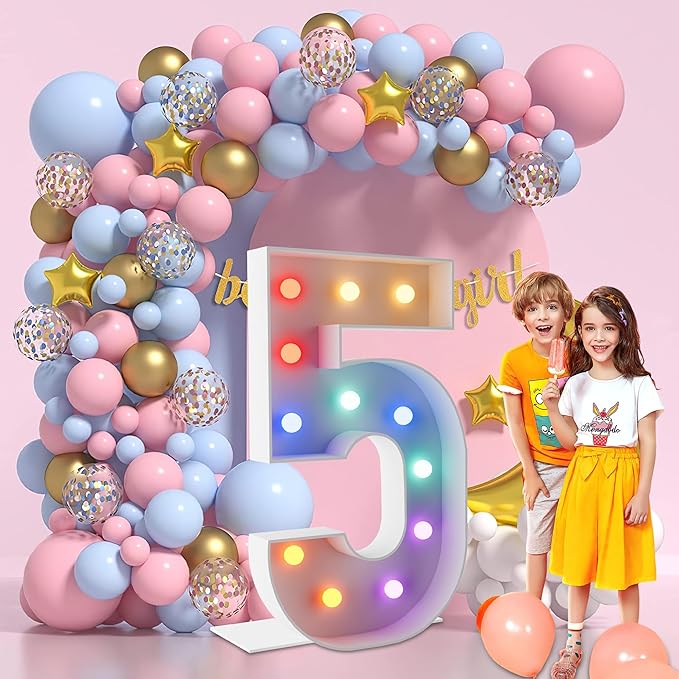 4FT Marquee Light Up Numbers Marquee Numbers 5, Multiple Color Options Including Cool White, Pink, Blue & Colorful, NO Glue Gun Needed, Birthday Decorations