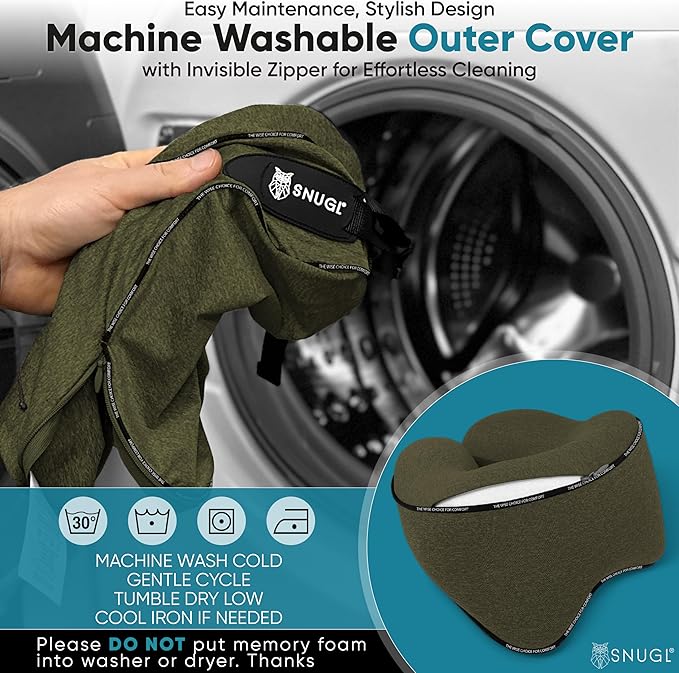 SNUGL Neck Travel Pillow - Memory Foam Airplane Pillow - Flight Pillow | Neck Support Travel Pillow with Carry Bag & Clip | Neck Pillows for Sleeping Travel Plane | Flying Travel Essentials - O.Green