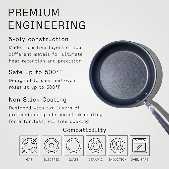 Made In Cookware - ProCoat 10" Non Stick Frying Pan With Lid - 5 Ply Stainless Clad Nonstick - Professional Cookware - Crafted in Italy - Induction Compatible - (Graphite)