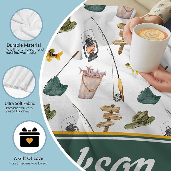 Custom Fishing Blankets and Throws,Fishing Gifts, Gifts for Fisherman,Custom Fish Blankets Fishing Gift for Man, Fish Hunter Gifts Throw Blanket, Fathers Day Fishing Gifts for Men,Queen Size-60"x80"