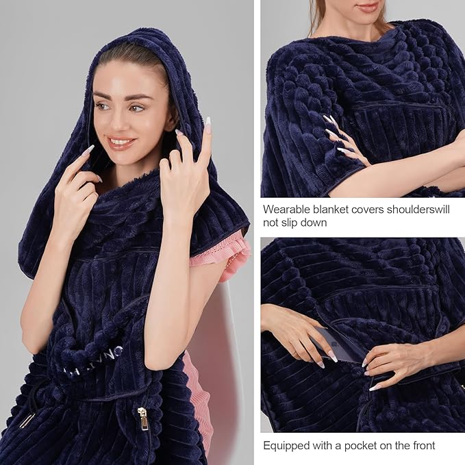 Travel Blanket Travel Blanket Airplane Compact with Bag 2 in 1 Travel Pillow and Blanket Set Travel Pillow and Blanket Car Road Trip Camping Essentials (Navy Blue)