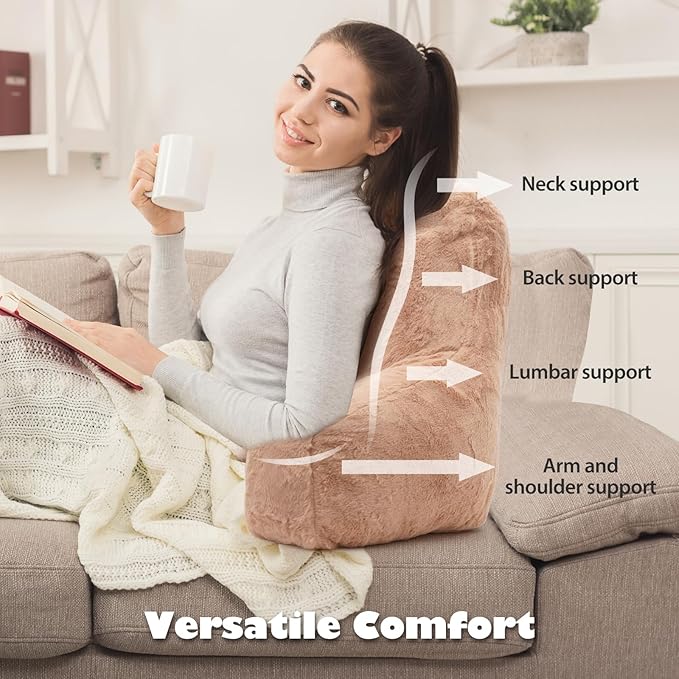 Reading Pillow for Sitting in Bed Adult, Standard Reading Pillow with Memory Foam, Back Pillow for Bed Sitting Up with Extend Arms, Bed Reading Pillow, Camel