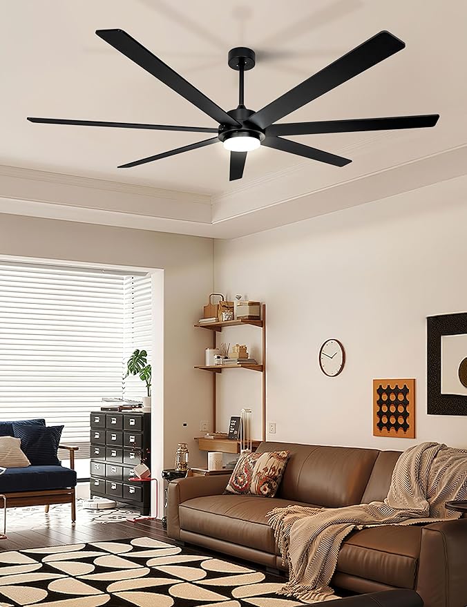72" Wood Black Smart Ceiling Fan with Light and Remote via WIFI Alexa APP Control,6 Speed Quiet DC Motor,Dimmable LED Light,Indoor Outdoor Ceiling Fans for Patios or Bedroom