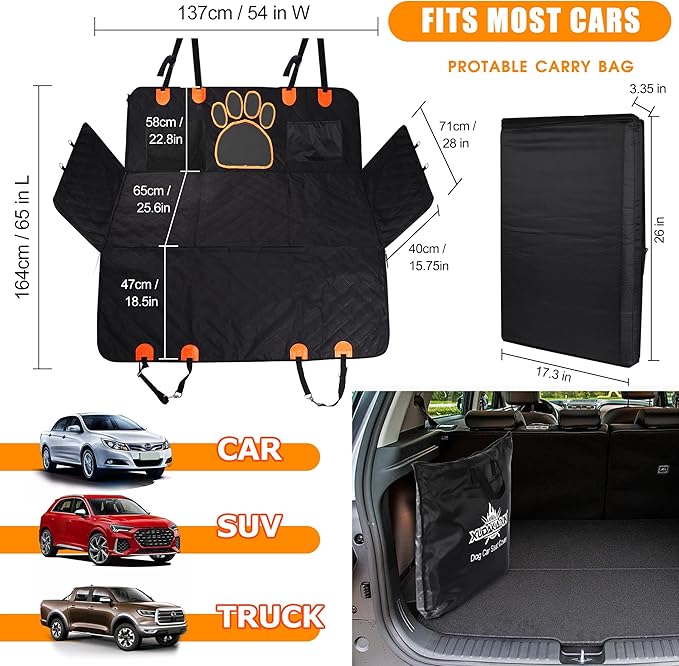 2024 Upgraded Dog Car Seat Cover,Back Seat Extender with Hard Bottom(Holds 480lb),Prevent Dog Falls,Wear-Resistant and Waterproof,Can accommodate 4 Dogs at The Same time.