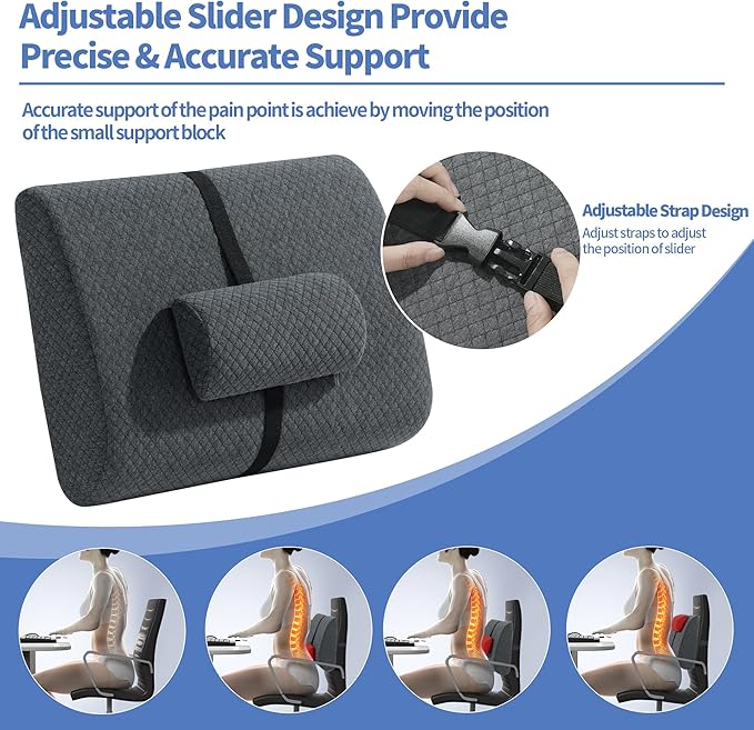 HOMBYS Memory Foam Lumbar Support Pillow for Recliner with Adjustable Slider,Ergonomic Memory Foam Back Cushion for Recliner,Chair Back Support Providing Accurate Pain Point Support for Office/Car