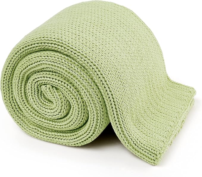 Knitted Weighted Blanket(Light Green 60"x80" 15lbs),Home Décor Cooling Throw Blanket for Hot Sleepers,Hand Made Chunky Knit Heavy Blanket for Adults Use on Queen/King Size Bed