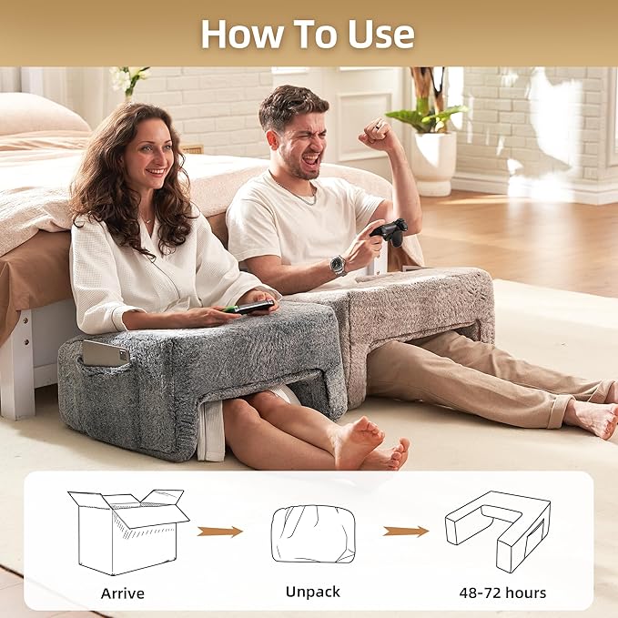 Homguava Reading Pillow Memory Lap Desk Foam Pillow for Adults Gaming Pillow Arm Rest Pillow for Reading, Crocheting, Gaming or Sitting in Bed (Furry Brown, Large)