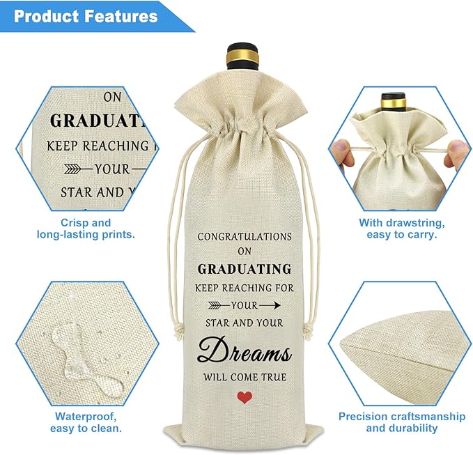 2024 Graduation Gift Inspirational Gifts for Her Him Wine Bag Graduation Gift for Son Daughter Brother Sister Friend Congratulation Gift University College Middle School Graduate Wine Bottle Bag Gift