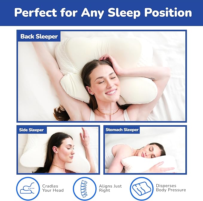 Cervical Memory Foam Pillow for Neck Support, Slow Rebound for Cozy Sleeping, Dual Height Orthopedic Bed Pillows for Pain Relief, Ergonomic Contour Pillow for Side Back & Stomach Sleepers