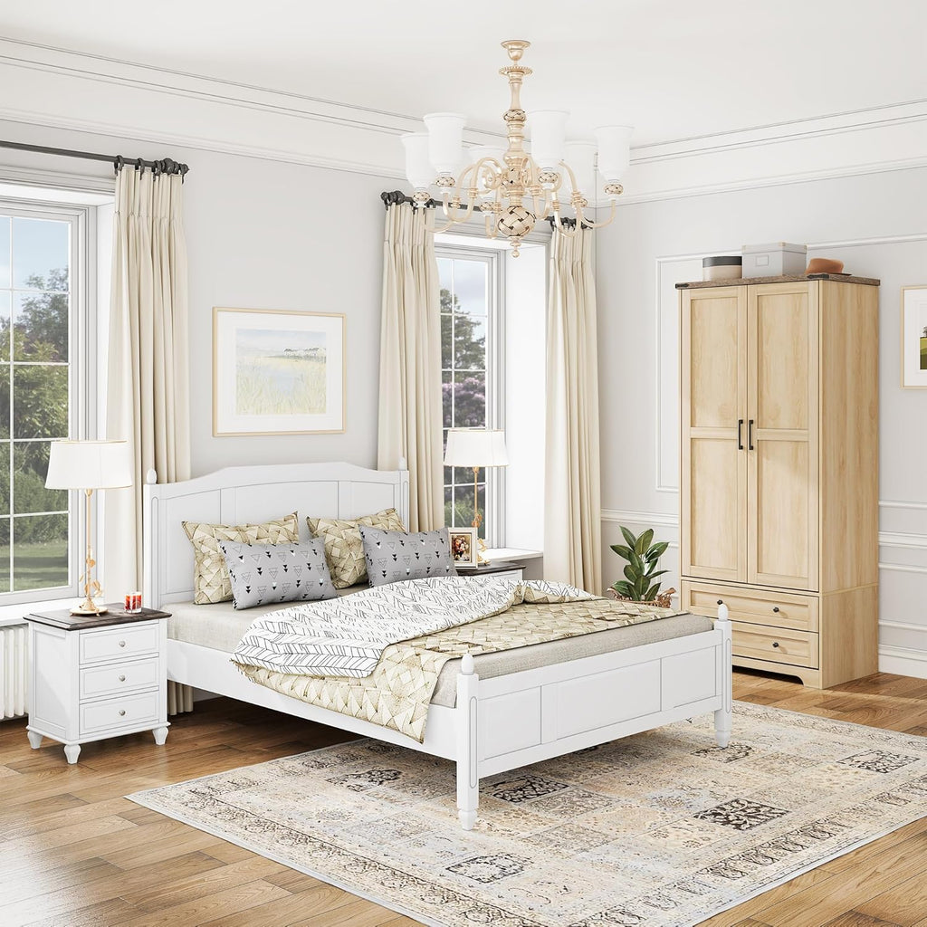 Brafab Wooden Armoire Wardrobe Closet with 2 Modern Doors, 71" Tall Freestanding Closet Wardrobe Cabinet with Drawers and Hanging Rail, Storage Cabinet with Shelve for Bedroom (Natural, 2 Doors)