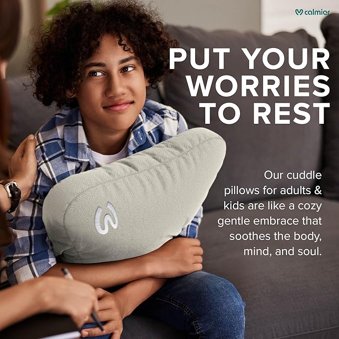 Calmier - 6 lb Sensory Weighted Pillow - Glass Bead Filled Hug Pillow - Ultra Plush Cozy Weighted Pillows for Adults and Kids - Child Sensory Pillow - Weighted Lap Pad (Tan - Fleece, 6 LBS)