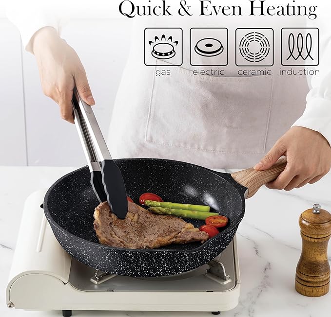 Country Kitchen Pots and Pans Set Nonstick, Cast Aluminum Kitchen Cookware Set with Utensils, 14 Pcs Non Stick Cooking Set w/Frying Pans & Saucepans