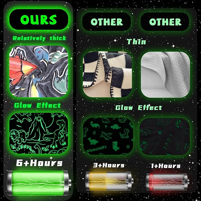 Glow in The Dark Dinosaur Blanket Toddler Boy Kids Dino Present Gifts Soft Fuzzy Fleece Throw Blanket Decorations for Couch Sofa Bedroom