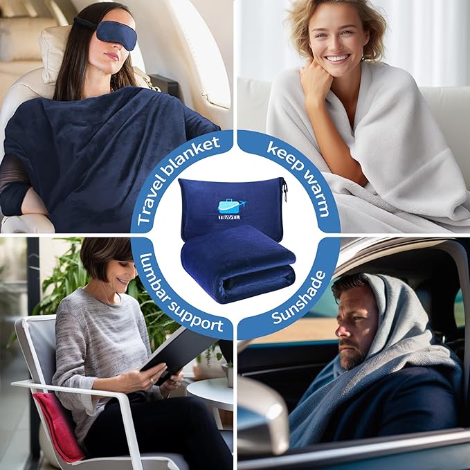 2 in 1 Travel Blanket with Neck Pillow Compact Sleeping Support Women 2024 Summer Winter Vacation Essentials European Mexico Costa Rica Bahamas Alaska Japan Italy Amazon Africa Hawaii Trip Must Haves