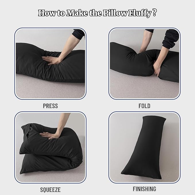 Ubauba Memory Foam Body Pillow with Cover, Full Large Body Pillows Insert for Adults with Envelope Closure Pillowcase, Firm & Fluffy Long Bed Pillows for Sleeping (20x54 inch, Pitch Black)