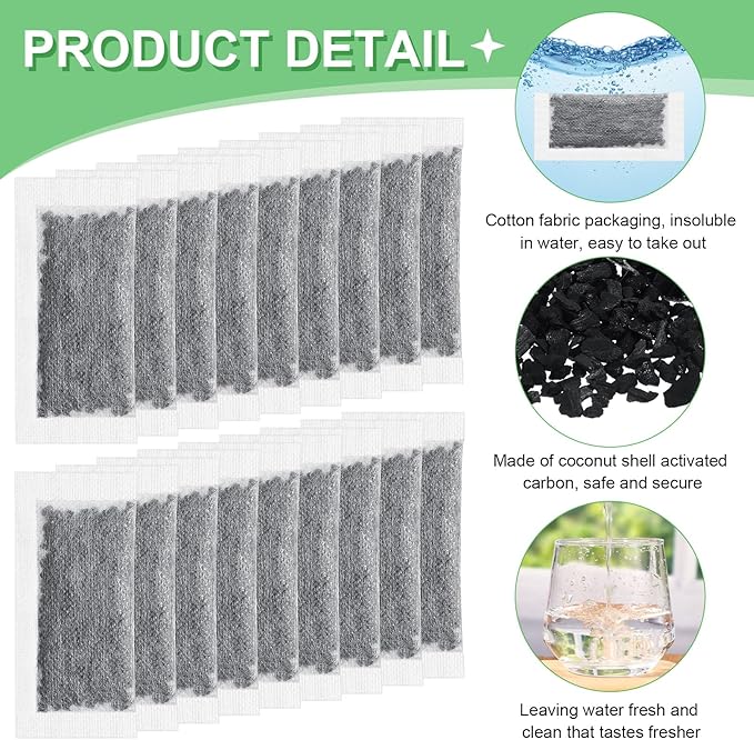 24 Packs Replacement Activated Charcoal Distiller Filters Coconut Shell Activated Carbon Filter Sachets Compatible with Countertop Water Distiller Models