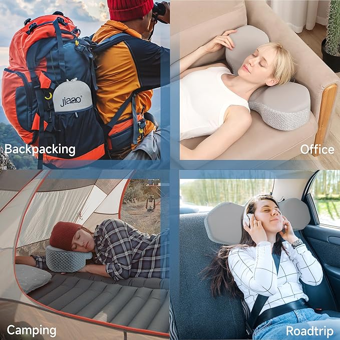 Cervical Pillow for Neck Pain Relief, 2024 Portable Memory Foam Pillow with Travel Bag, 3D Eye Masks and Earplugs, Washable Pillowcase, Side Sleeper Pillow for Adults Back Stomach Sleeper