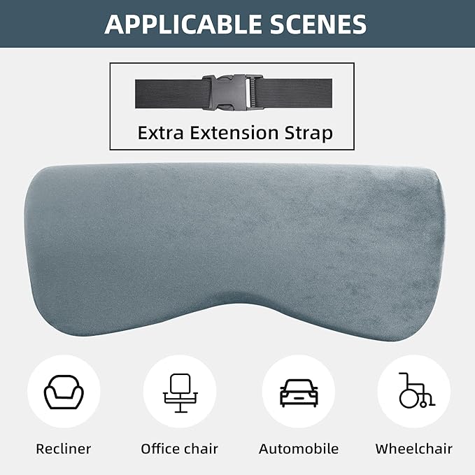HOMBYS Cervial Recliner Neck Pillow for Pain Relief, Foam Headrest Pillow with Strap for Securing, Extra Large & Non-Slip Neck Pillow for Recliner, Sofa, Office Chair, Car, Gaming Chair, Light Grey