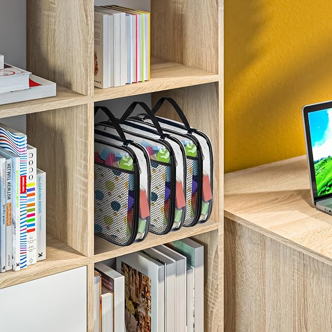 4 Packs PVC Toy Zippered Blocks, Travel Storage Case Bags for Organizing, Waterproof Toy Storage Bags with Mesh Pockets for Building Blocks, Puzzles, Clays,Toy Cars 11.8"Lx3" Wx9" H (Black).