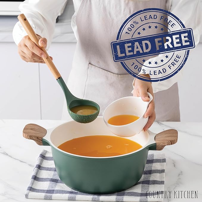 Country Kitchen Pots and Pans Set Nonstick, Cast Aluminum Kitchen Cookware Set with Utensils, 14 Pcs Non Stick Cooking Set w/Frying Pans & Saucepans