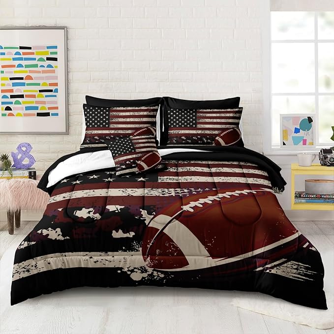 Bedbay Flag Camo Comforter Set King Camouflage Bedding American Flag Comforter Set King Vintage Camo Football Bedding Teen Boys Military Army Comforter 4 Pcs Rugby Ball Games Sports Theme Duvet Set