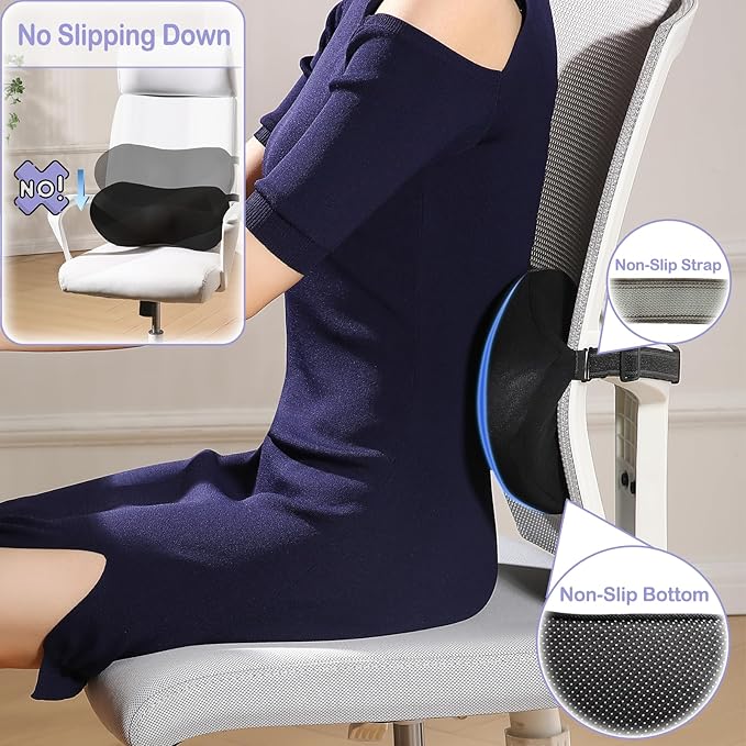 Lumbar Support Pillow for Car - Ergonomic Back Support for Office Chair, Memory Foam Lumbar Pillow for Lower Back Support, Ideal Lumbar Support Pillow for Office Chair, Bed, Recliner