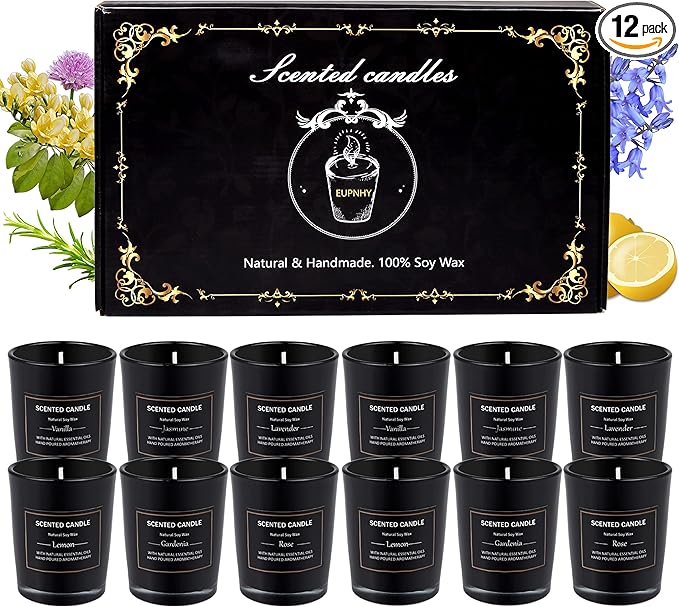 12 Pack Scented Candles Gift Set 2.5oz Strong Fragrance Aromatherapy Jar Candle Set Soy Wax Decorative Candles for Home Scented Candles Best Gifts for Women.