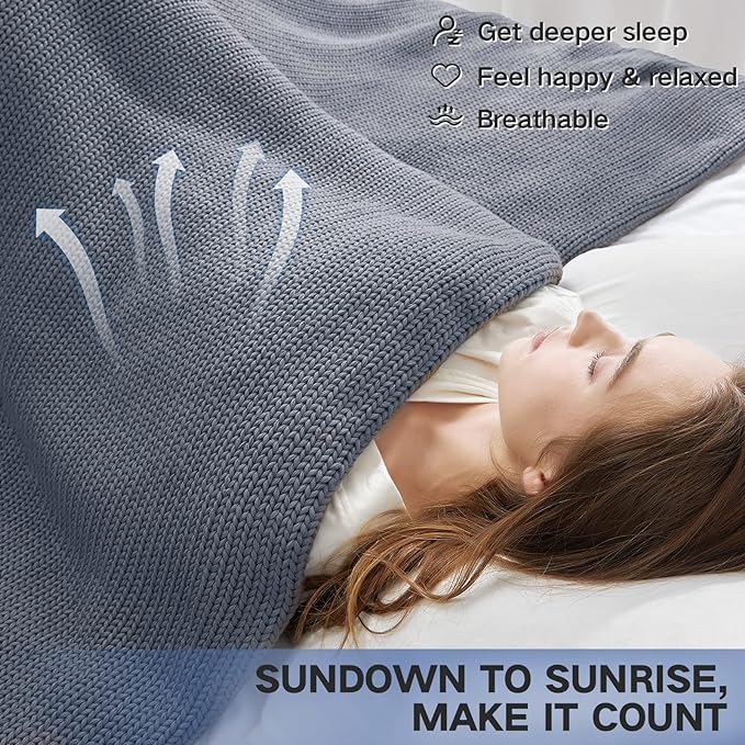 Knitted Weighted Blanket(Light Grey 60"x80" 15lbs),Home Décor Cooling Throw Blanket for Hot Sleepers,Hand Made Chunky Knit Heavy Blanket for Adults Use on Queen/King Size Bed
