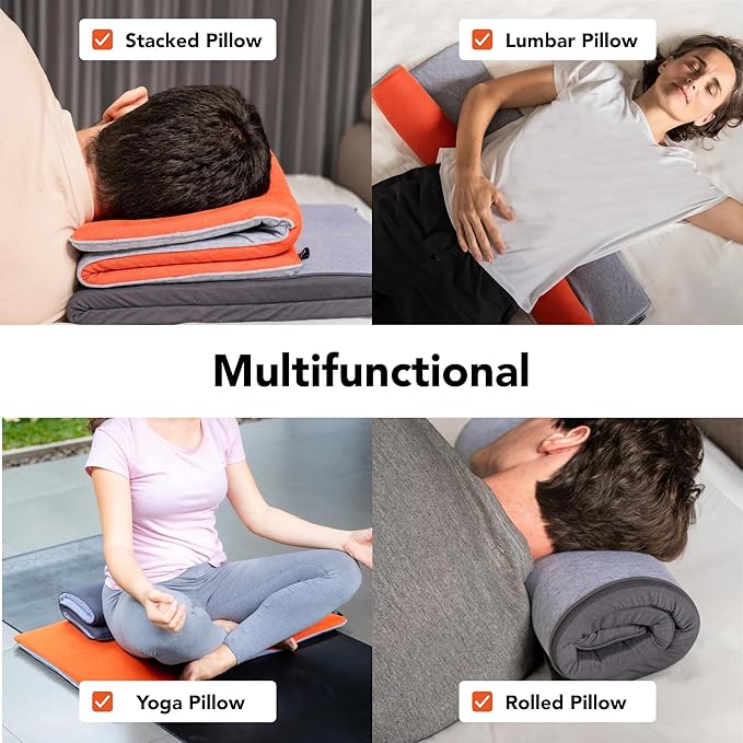 Ultra Thin Pillow 1 inch Thickness - Foldable, Rollable, Stackable - Made from Natural Latex - Low Profile, Super Flat (Firm, Orange Tangerine)