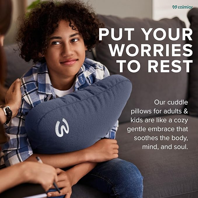 Calmier - 6 lb Sensory Weighted Pillow - Glass Bead Filled Hug Pillow - Ultra Plush Cozy Weighted Pillows for Adults and Kids - Child Sensory Pillow - Weighted Lap Pad (Blue - Fleece, 6 LBS)