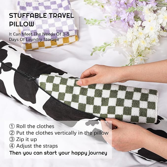 Stuffable Travel Pillows, Travel Pillows for Airplanes, Portable Soft Self-Fillable Travel Neck Pillows, Comes with Storage Bag Perfect Travel for Plane or Car (Pillow Cover Only, No Filler)