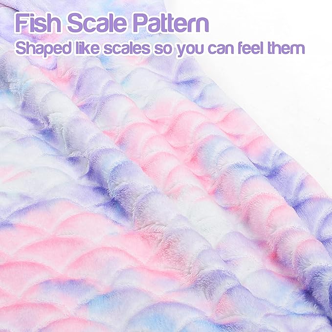 Catalonia Kids Mermaid Tail Blanket, Super Soft Plush Flannel Sleeping Snuggle Blanket for 3-14 yrs Girls, Birthday Gift for Daughter