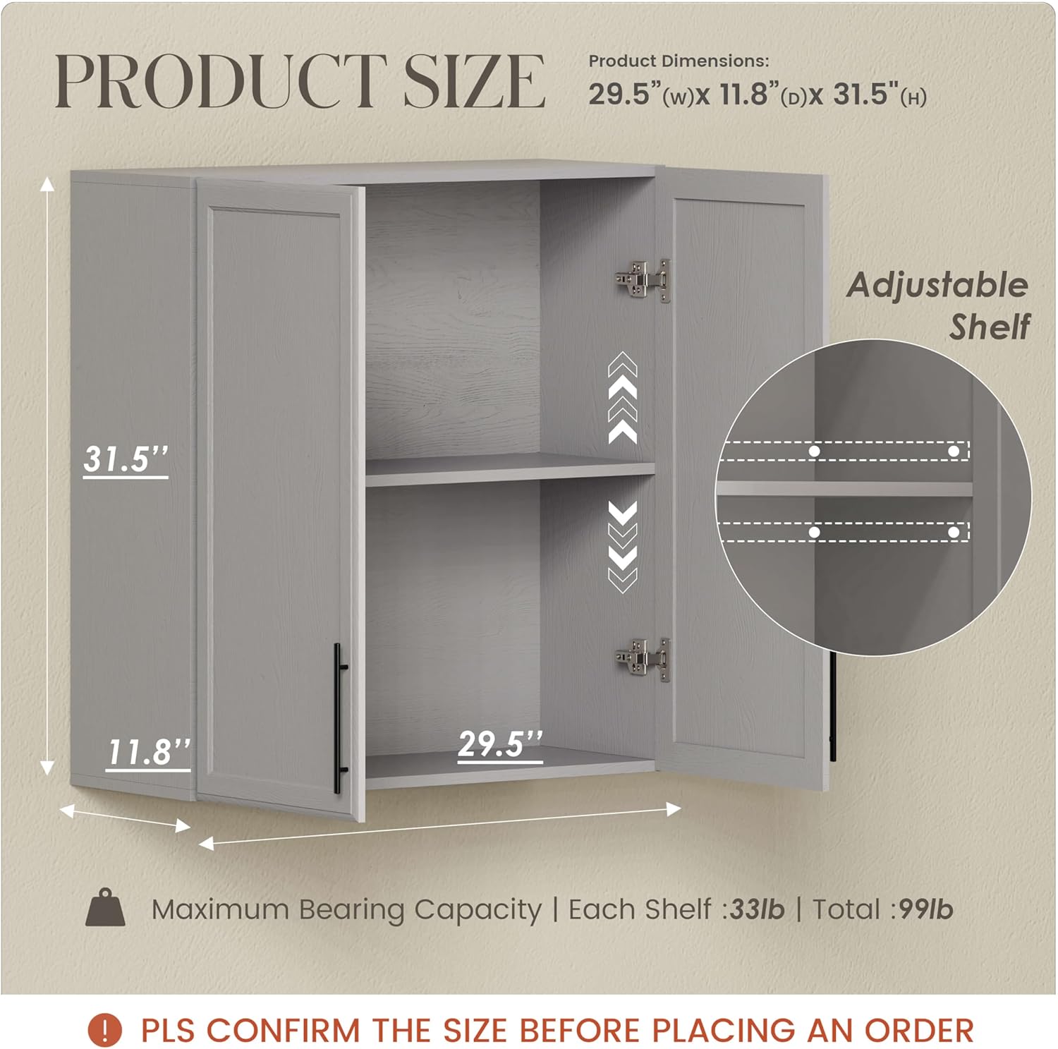 FIMELLO 30" Laundry Room Cabinets Wall Mounted, Ashen Gray