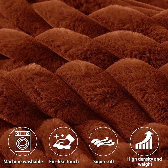 Faux Fur Headboard Pillow with 2 Pack Neck Roll Pillow Large Headboard Pillow Soft and Supportive with Removable Cover (Brown, Queen)