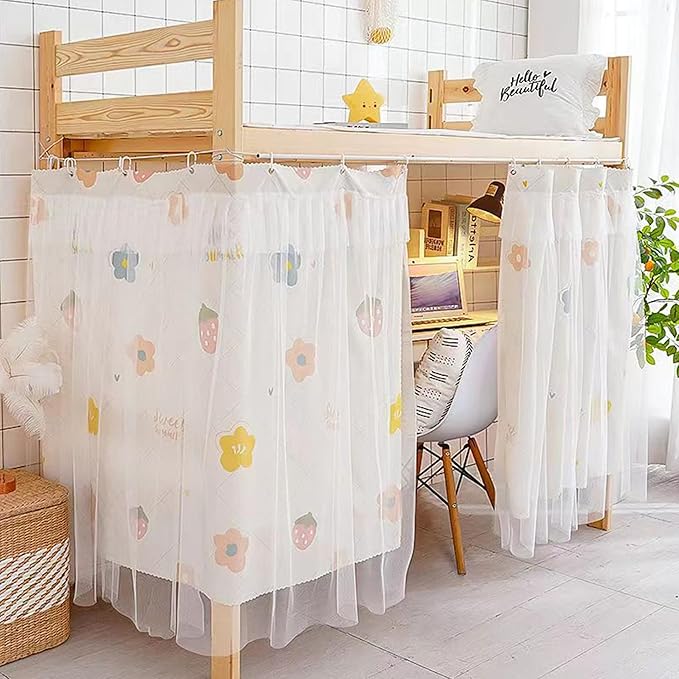 Hoce Bunk Bed Curtain Gauze Bunk Bed Curtains Drapes with Lace Privacy Dorm Bed Canopy for Bottom Twin