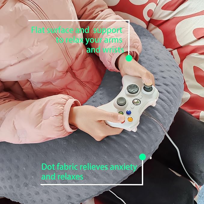 Professional Gaming Pillow for Lap; Arm Rest Pillow Gaming Lap Pillow with Crochet Support - Eliminate Pain in Gaming (Grey)