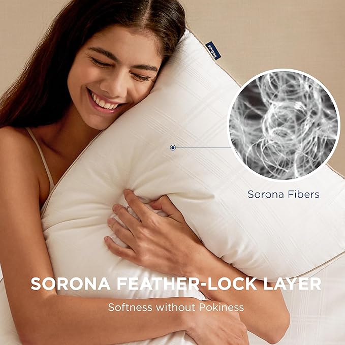 Bedsure Luxury Goose Feathers Down Pillows - 300 Thread Count Cotton Cover Gusseted Hotel Collection Bed King Pillows Size Set of 2, Ultra-Soft High Elasticity Sorona Fiber Layer Pillows for Sleeping