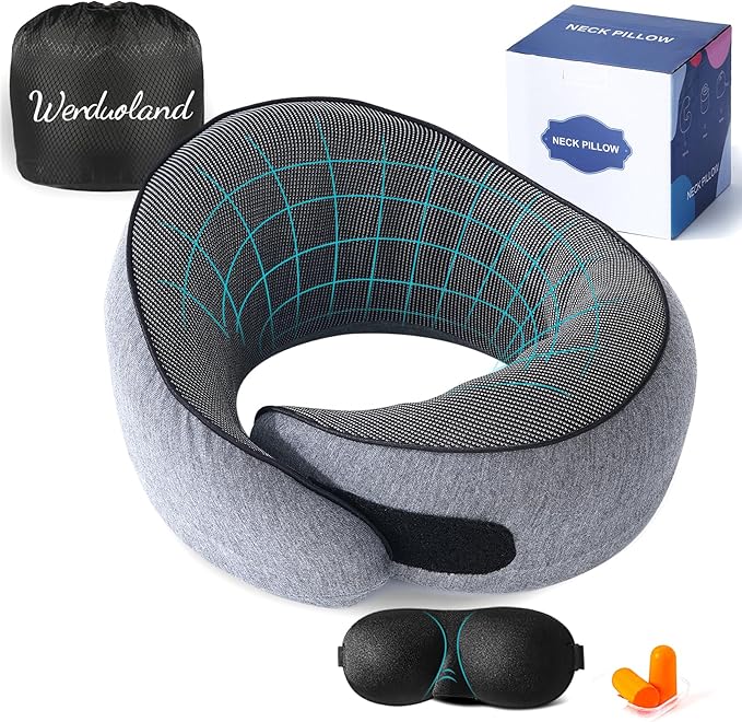 Travel Pillow, Neck Pillow Travel, Memory Foam Neck Pillow Travel Neck Pillow for Traveling, Neck Support Travel Pillows for Long Flights, Neck Travel Pillows for Airplanes, Grey