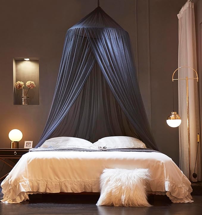 Mengersi Bed Canopy Mosquito Net,Canopy Bed Curtains for Twin Full Queen King Size Bed,Dome Mosquito Netting Bed Tent for Indoor Outdoor,Kid Bed and Adult Beds-Black