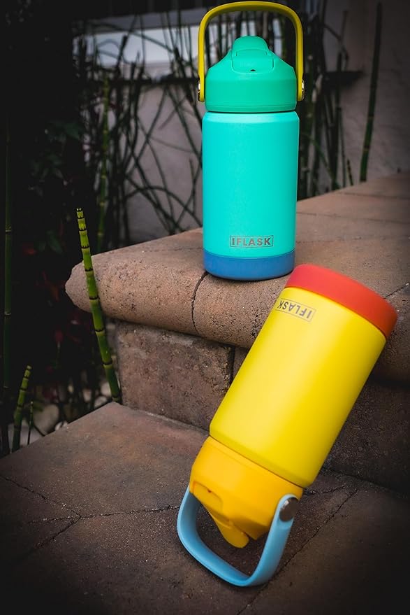 12oz Kids Water Bottle with Straw Lid | 100% Leak Proof | Insulated Stainless Steel Double Walled Thermos | BPA and Sweat free | Hot & Cold (Blue)