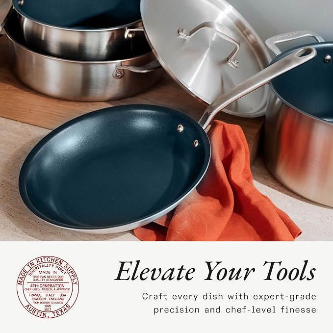 Made In Cookware - 7 Piece Non Stick Pot and Pan Set (Harbour Blue) - 5 Ply Stainless Clad - Includes Stock Pot, Saute Pan, Sauce Pan, and Frying Pan - Professional Cookware - Crafted in Italy